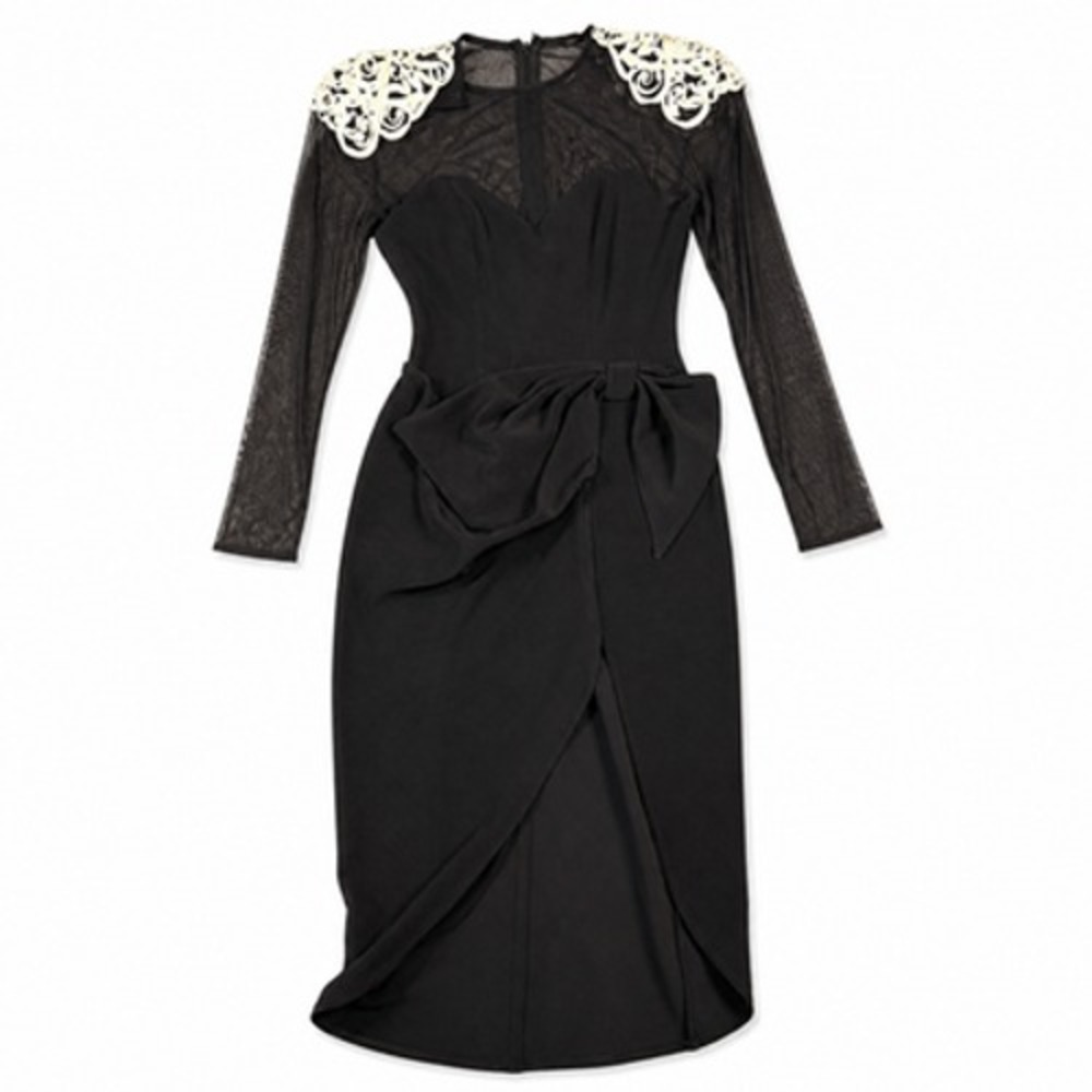Betsy & Adam Dress 7-8 Black Mesh Bow Maxi Sheer Bodycon Gown Party